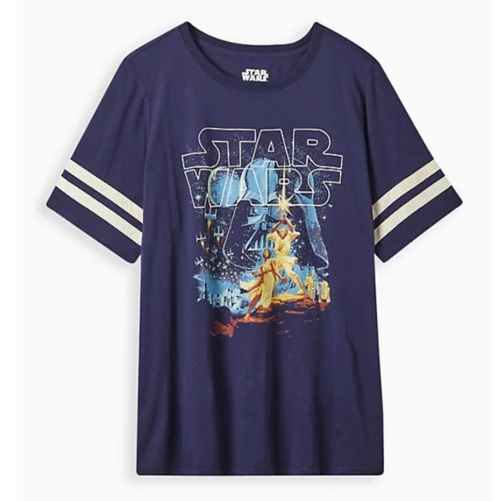 TORRID NWT STAR WARS CLASSIC FIT FOOTBALL TEE - HERITAGE COTTON NAVY BLUE - Picture 4 of 5